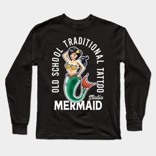 old school traditional tattoo mermaid Long Sleeve T-Shirt